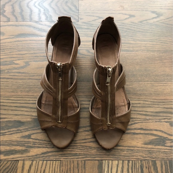 Brown Zippered Wedge Sandals - Picture 2 of 4